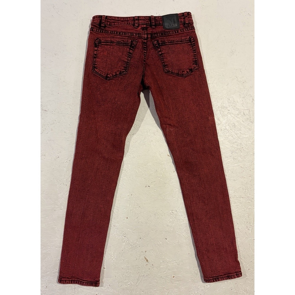 Social Collision Rude Skinny Jeans Red Black Acid Wash Punk Emo Denim 30x32 - Picture 8 of 11